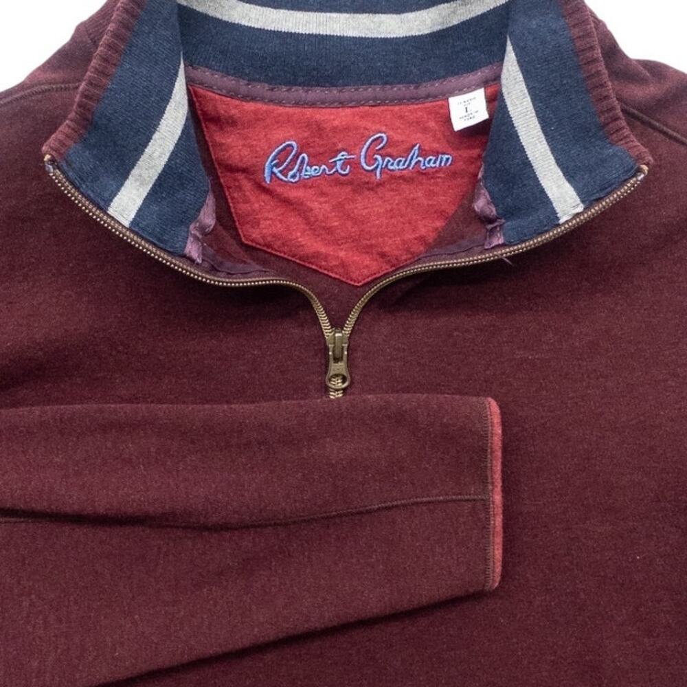 Robert Graham 1/4 Zip Mock Neck Pullover Sweater Burgundy Cotton Men's Large